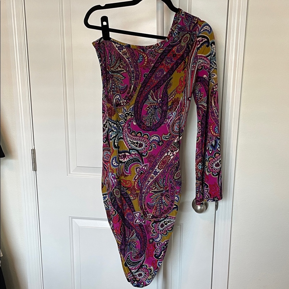 Y2K Dots One-Shoulder Dress with Paisley Print NWOT